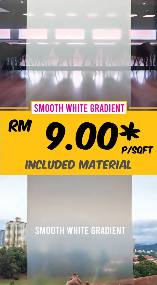 Smooth White Gradient Glass Film Custom Print in Selangor KL Malaysia